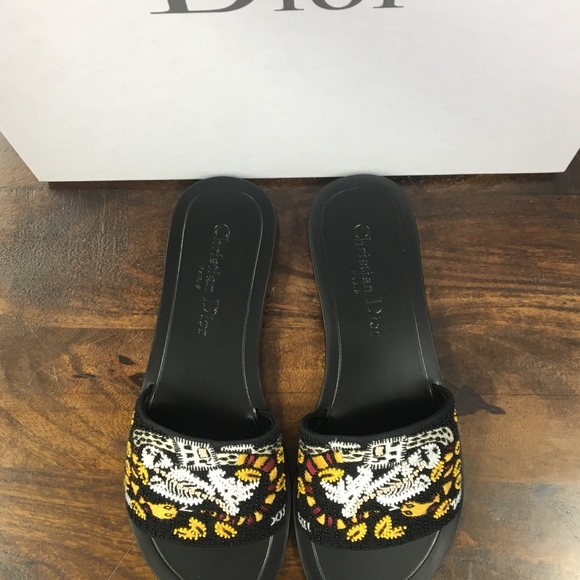 Dior Black Tarot Death Embroidered Clog Slippers - Picture 4 of 5